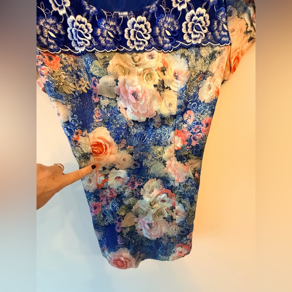 Satin Floral Embroidered Boho Top Puff Sleeve Pockets - Picture 6 of 11